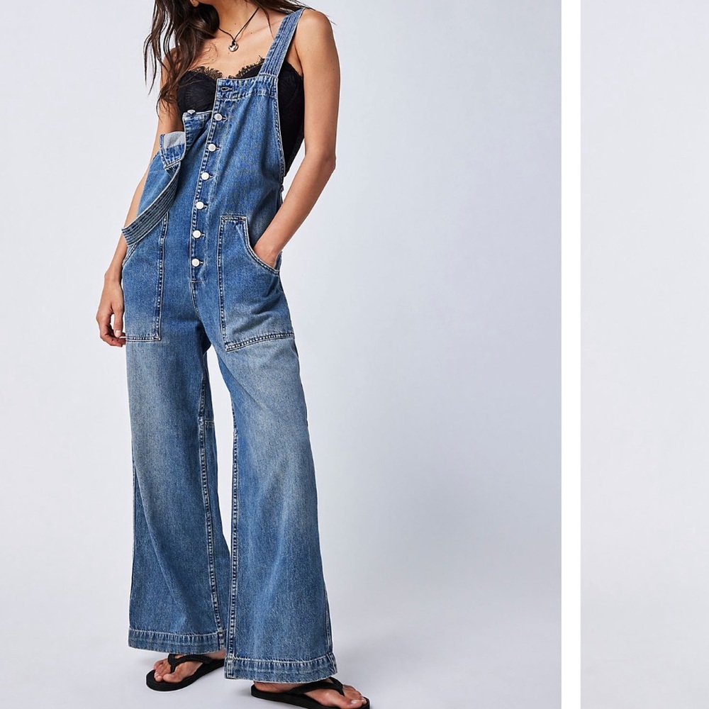 Free People Fields of Flowers Wide Leg Overalls